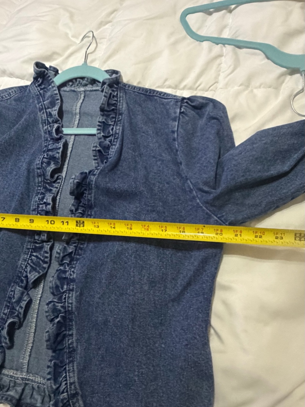 Denim Ruffle Open-Front Jacket - Blue - Picture 3 of 4